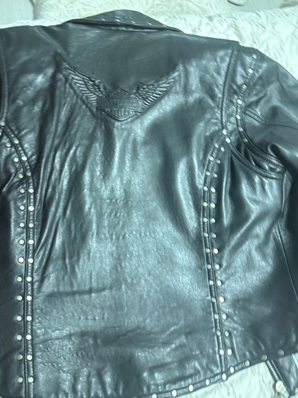 Harley-Davidson Black Leather Studded Jacket with Embossed Wing Logo